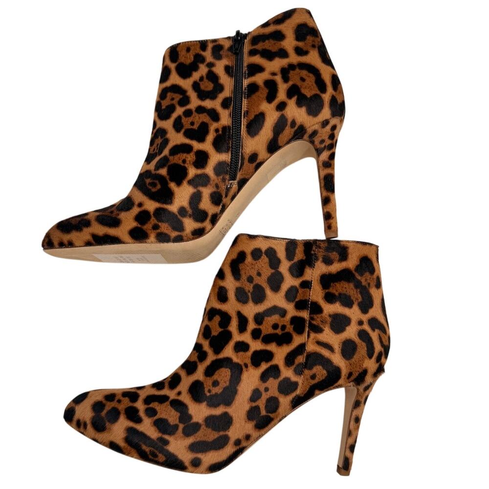 J.Crew Collection Leopard Calf Hair Booties Size 9 Italy Pointed Toe Stiletto
